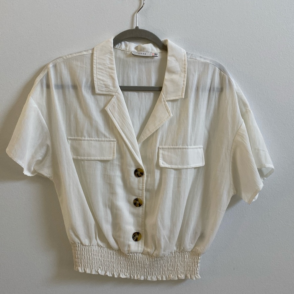 Lush Women’s Safari Crop Top with Elastic Waste and Collared Neck